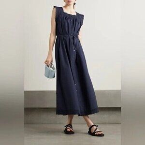 Doen Saison Blue Adriatic Dress Organic Cotton Size Medium Cottagecore